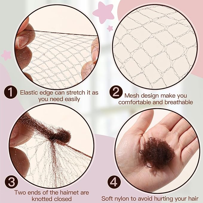FANDAMEI Hair Net for Kids, Invisible Hair Nets 20PCS with U Shaped Bobby Pins 40PCS,30cm Hair Nets for Buns, Bun Hair Nets for Ballet Girls Hair Accessories Set for Hair Styling,Women,Girls-Brown