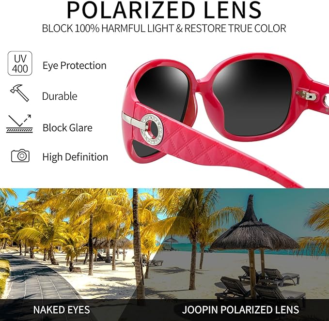 Joopin Big Womens Sunglasses Polarized Trendy Sun Glasses Large Rectangle UV Protection Rhinestone Sunnies
