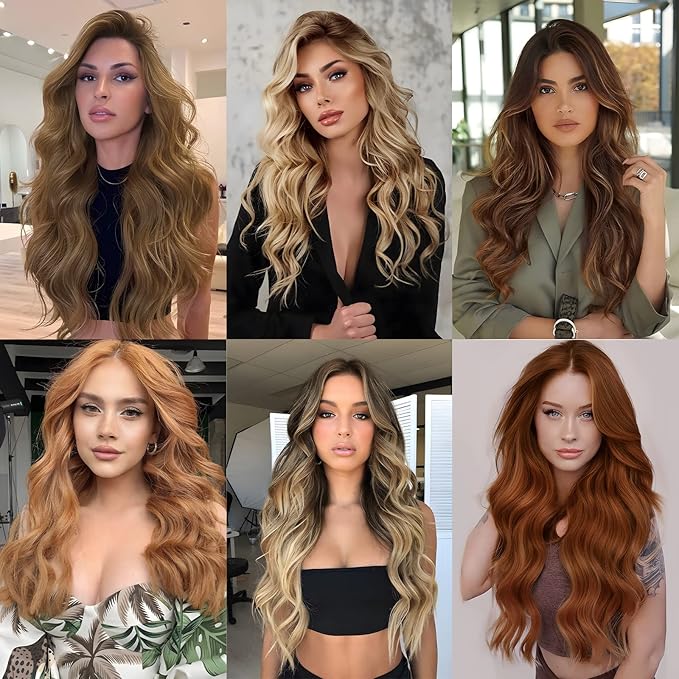 MORICA Invisible Wire Hair Extensions - 20 Inch Copper Brown Long Wavy Synthetic Hairpiece with Transparent Wire Adjustable Size, 4 Secure Clips for Women