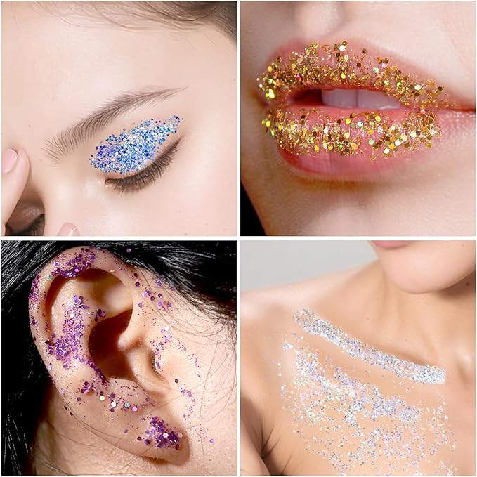 Teenitor 12 Colors Body Glitter, Face Glitter Festival Makeup Glitter Gel, Face and Body Glitter for Makeup, Rave Hair Glitter Gel