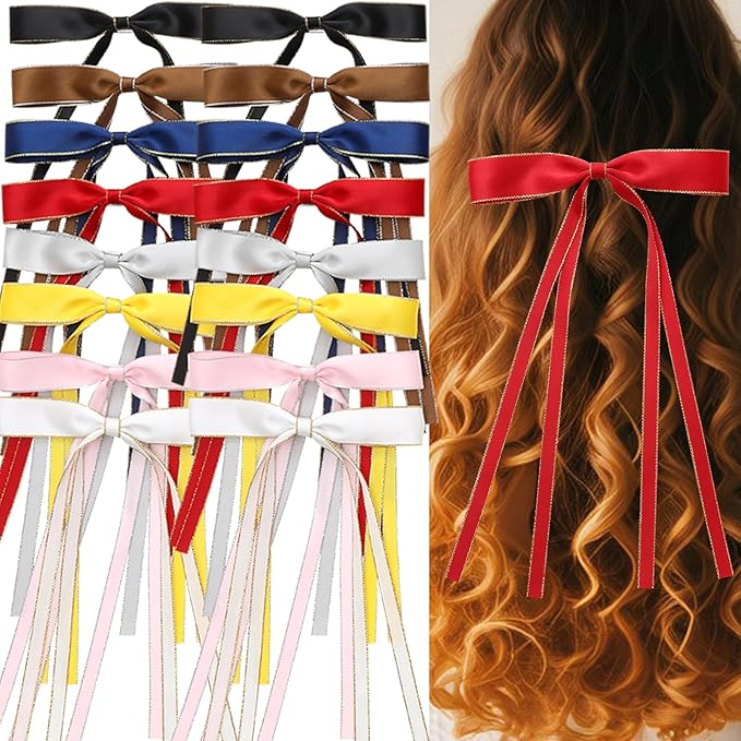 16 PCS Hair Bows for Women,Ribbon Hair Bows With Long Tail,Hair bow clips Hair Barrettes for Women Accessories