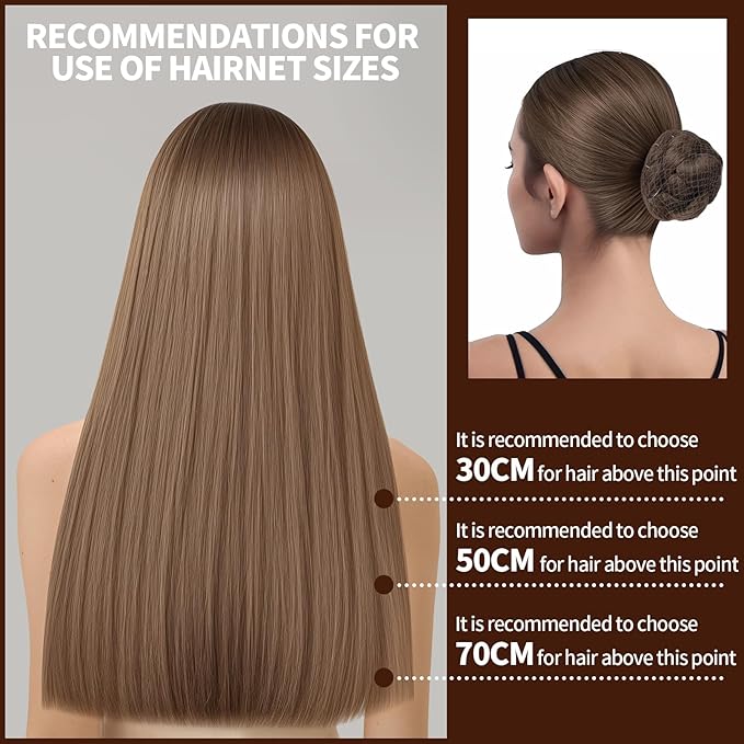 Teenitor Hair Nets For Buns, 3 Sizes Hair Bun Nets For Ballet Girls(12, 20, 28 Inch), 80pcs U Shape Bobby Pins and 40pcs Hairnets For Dance Buns Maker, Tan Brown