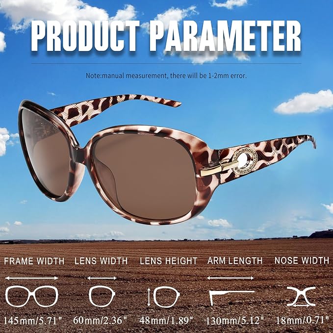 Joopin Big Womens Sunglasses Polarized Trendy Sun Glasses Large Rectangle UV Protection Rhinestone Sunnies