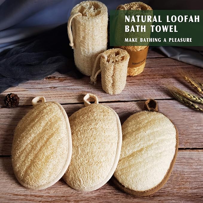 Natural Loofah Sponge Exfoliating(4 Packs),Made with Eco-Friendly and Biodegradable Shower Luffa Sponge, Loofah for Women and Men, Brown