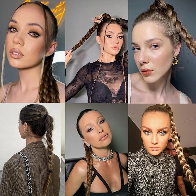 2Pcs Braided Ponytail Extensions with Hair Ties Light Brown Soft 16 Inch Synthetic Hair Pieces for Women Daily Wear Hair Accessories Styling Tools