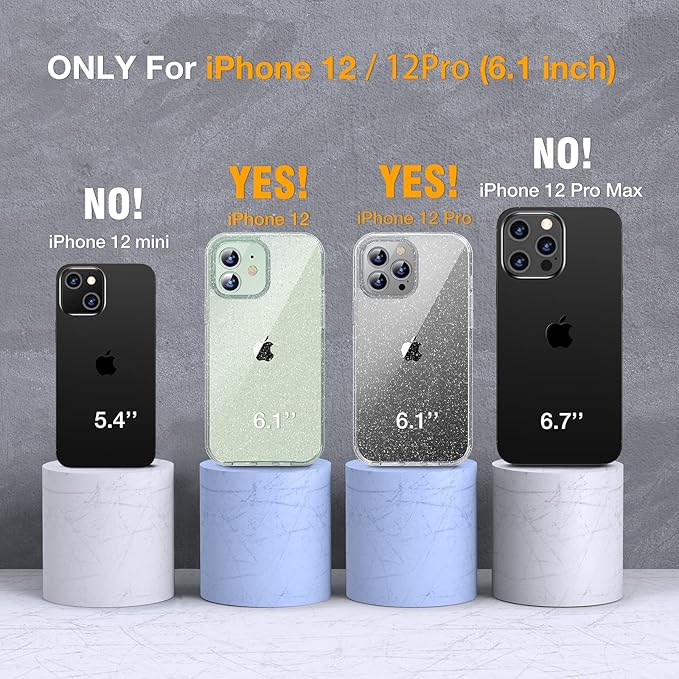 Miracase Glass Series for iPhone 12/12 Pro - Full-Body Rugged Protective Case with Built-in 9H Tempered Glass Screen Protector and Camera Lens Protector - Glitter Clear