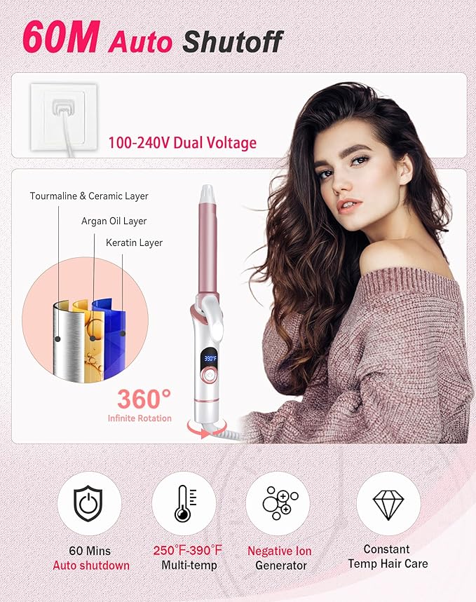 Mini Curling Iron for Short Hair - Small Travel Curling Iron with Dual Voltage, Ceramic Barrel, 5 Heat Settings, 60 Min Auto-Off, Portable Curling Wand for Versatile Styling (3/4 inch)