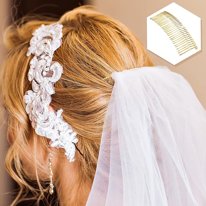5 Pieces Hair Clip Combs Metal Wire Hair Combs Wire Twist Bridal Wedding Veil Combs (Golden,30 Teeth)