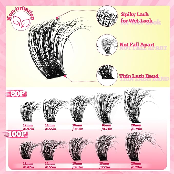 280 Pcs Lash Clusters Extensions Kit - 80D 100D 12-20mm Faux Mink Individual Eye Lash Clusters with D Curl Fluffy Wispy Lash Clusters for DIY Lash Extension at Home