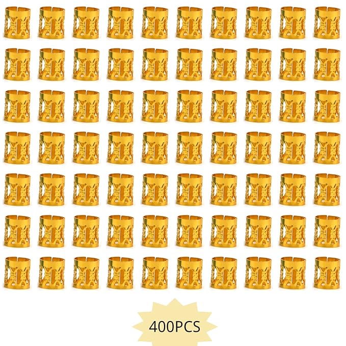 400PCS Gold Hair Clips Hair Jewelry Aluminum Dreadlocks Metal Cuffs for Hair Braids Hair Accessories, Adjustable Metal Cuffs Braiding Hair Rings for Box Braids (Golden)