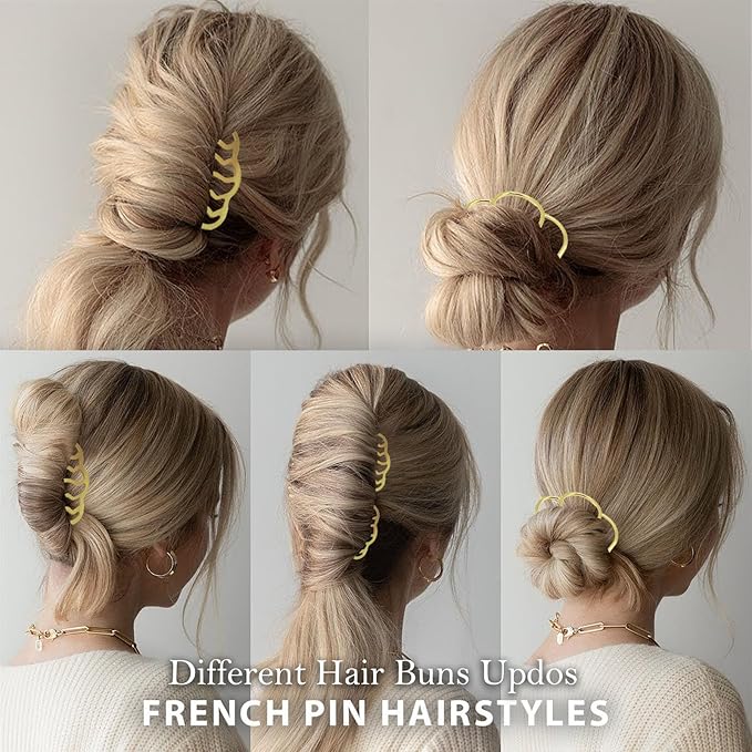6 PCS Metal Hair Side Combs Pins Fork Clip Teeth Stick for Updo Bun, U Shape Hair Accessories for Vintage Hairstyle, Gold for Thick Hair