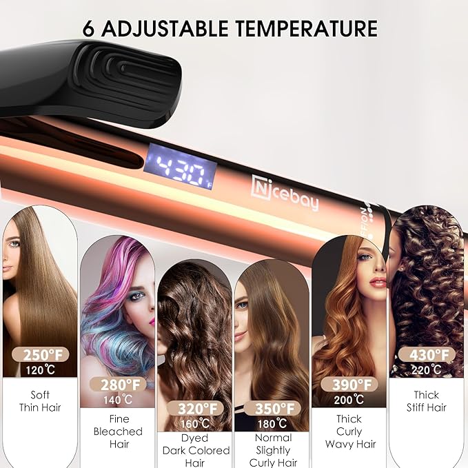 Nicebay Curling Iron, 1 Inch Hair Curler with Ceramic Coating, Professional Curling Wand, Fast Heating up to 430°F, Temperature LED Display