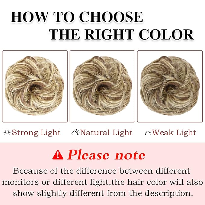 MORICA 1PCS Messy Hair Bun Hair Scrunchies Extension Curly Wavy Synthetic Chignon Hairpieces for Women(86H10#(Light Blonde & Light Brown))