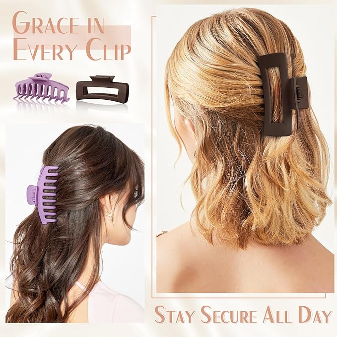 TOCESS 8 Pack Big 4.33 Inch Hair Claw Clips for Women & Girls, Non-Slip Matte Finish Rectangle Clips for Thick, Thin, Long, Curly Hair