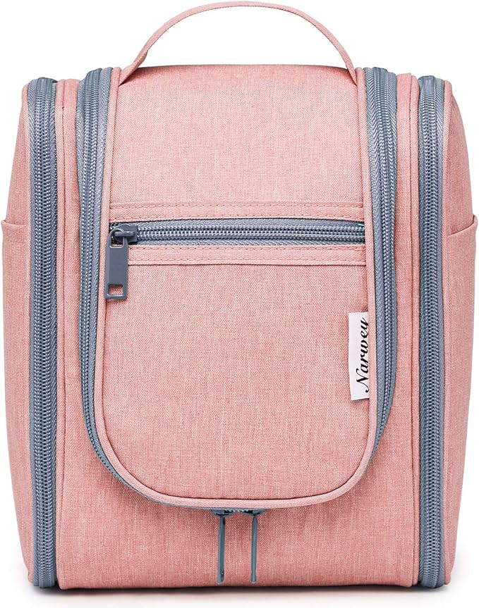 Narwey Small Hanging Toiletry Bag Women Travel Makeup Bag Organizer Toiletries Bag for Travel Size Essentials Accessories Cosmetics (Medium, Pink)