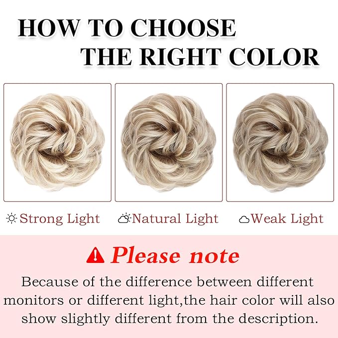 MORICA 1PCS Messy Hair Bun Hair Scrunchies Extension Curly Wavy Synthetic Chignon Hairpieces for Women (Natural Blonde & Lightest Blonde)