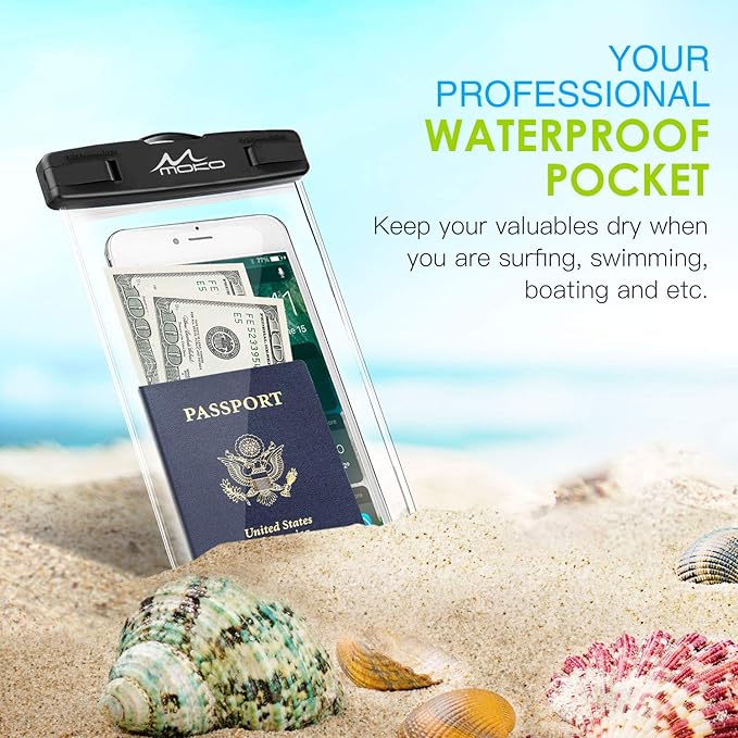 MoKo Waterproof Phone Pouch 3Pack, Underwater Phone Case Dry Bag with Lanyard Compatible with iPhone 16 14 13 12 11 Pro Max X/Xr/Xs Max/SE 3, Galaxy S21/S10/S9, Note 10/9/8
