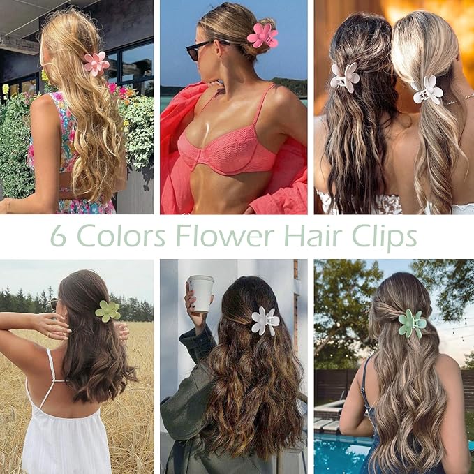 Flower Hair Clips 6 PCS Flower Claw Clips Daisy Clips for Women Matte Large Claw Clips Strong Hold Jaw Clamps Hair Accessories for Thick Hair 6 Colors