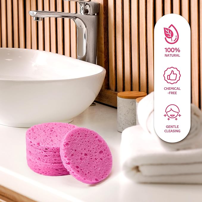 100PCS Compressed Facial Sponges, Cleansing, for Personal Spa Esthetician Use, Pink