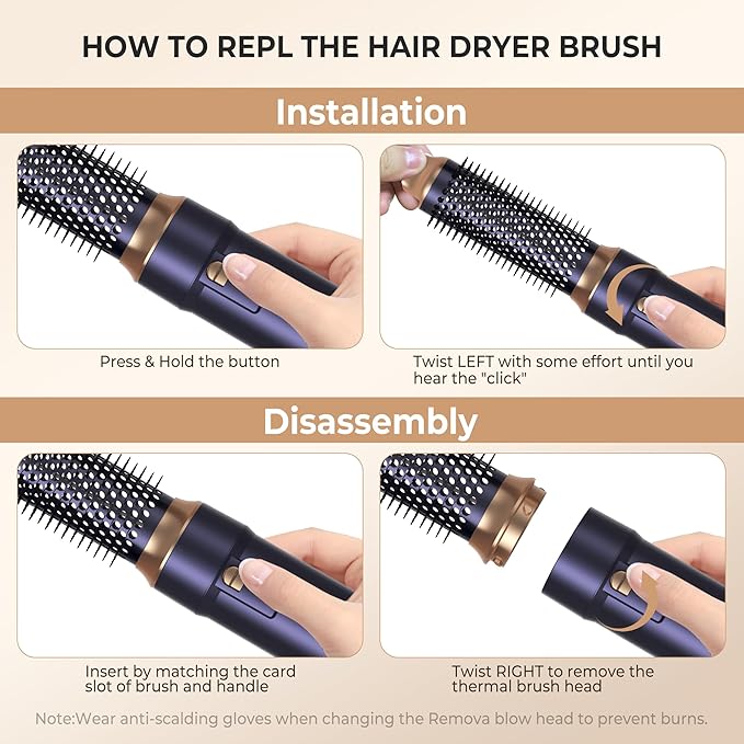 6 in ONE Blow Dryer Brush,Air Curling Iron Round Brush for Blow Out 1000W,Ionic Hair Dryer Brush for Women, Blowout Brush Air Styler Curler