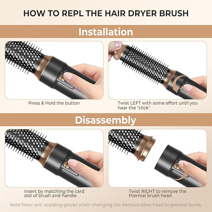 6 in ONE Blow Dryer Brush,Air Curling Iron Round Brush for Blow Out 1000W,Ionic Hair Dryer Brush for Women, Blowout Brush Air Styler Curler