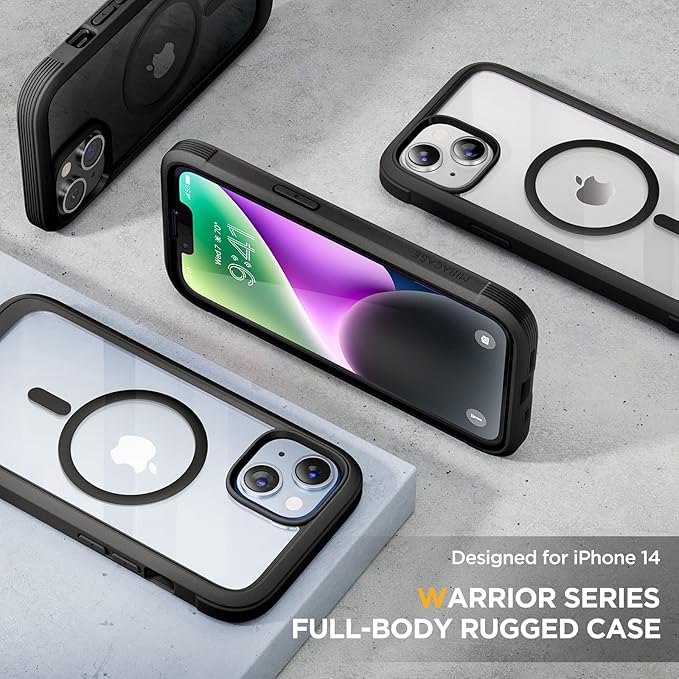 Miracase Glass Series Designed for iPhone 14 Plus Case 6.7 inch, 2023 Upgrade Full-Body Magnetic Clear Case with Built-in 9H Tempered Glass Screen Protector,Compatible with MagSafe,Black