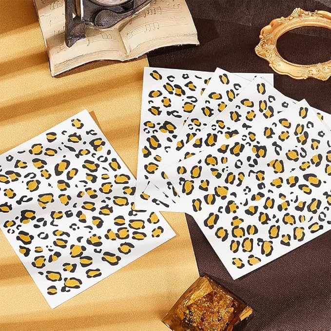 OLYCRAFT 10 Sheets Temporary Cheetah Leopard Print Tattoo Stickers 5x6 Inch Face Stickers Removable for Women Art Party Decor Halloween Costume Black & Gold