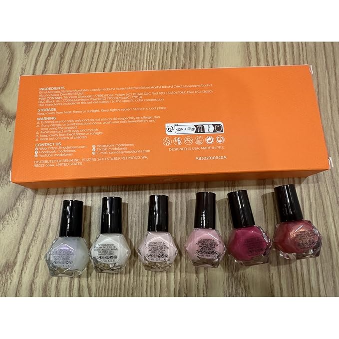 modelones Nail Polish Set, 6 Colors Quick Dry Nude Hot Pink Chrome Nail Polish Light Pink Shimmer Pearl Spring Summer Fingernail Polish DIY Nail Art Salon Home Easter Gifts for Women Girl