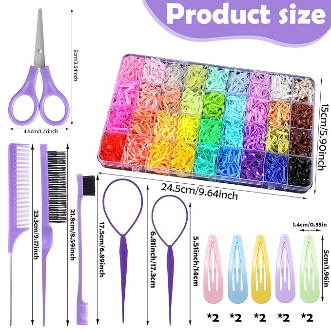 36 Colors Hair Rubber Bands for Hair, 2500 Pcs Elastic Hair Bands with 11 Hair Styling Tools, Colorful Elastic Hair Ties Hair Elastics Hair Accessories for Girls Baby Toddler Kids