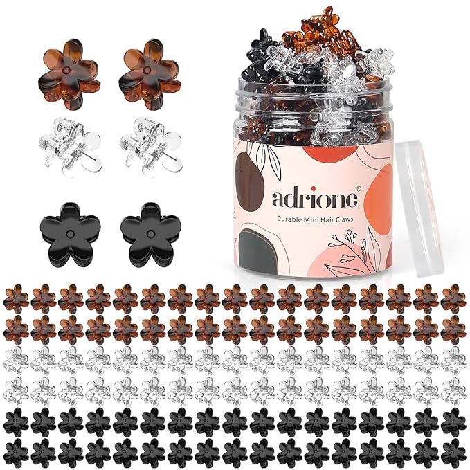 Mini Flower Hair Clips Pack for Women - 100 Creaseless Styling Claw Clips for Bangs and Tiny Hair Styling