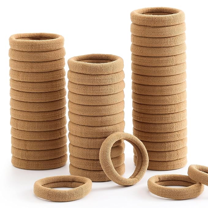 100 Pcs Thick Seamless Hair Ties, Ponytail Holders Hair Accessories No Damage for Thick Hair (Light Brown Colors)