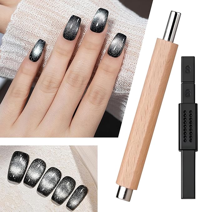 2Pcs Wood Color & Black Cat Eye Nail Art Magnets Cateye Magnet, Gel Nail Polish Magnet Tools Cat Eye Gel Nail Polish Nail Products, Gel Polish Nail Tools, Cat Eye Nail Polish Nail Accessories