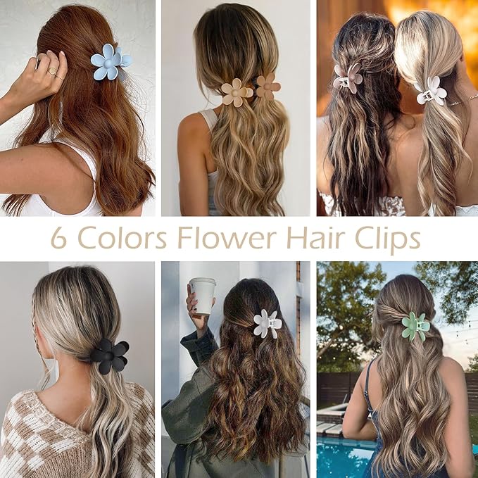 Flower Hair Clips 6 PCS Flower Claw Clips Daisy Clips for Women Matte Large Claw Clips Strong Hold Jaw Clamps Hair Accessories for Thick Hair 6 Colors