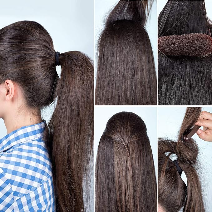 Bump It Up Volume Hair Base Set - Sponge Styling Insert, Braid Tool, Comb Clip, Bun Pad Accessories for Women Girls DIY Hairstyles (14)