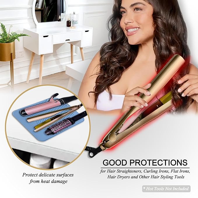 11" X 7.5" Large Heat Resistant Silicone Mat for Hair Styling Tools, Hair Straightener Pad, Curling Iron Mat, Flat Iron Mat, Hot Iron Holster Pad Counter Cover for Travel Vanity Salon