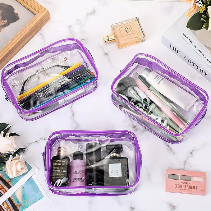 12 Pack Clear Makeup Cosmetics Bag, TSA Approved Toiletry Bag, PVC Zippered Clear Pouch Cosmetic Toiletries Make Up Bag Waterproof Vinyl Plastic Organizer Case for Travel Vacation Bathroom