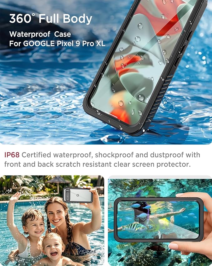 Miimall Cases for Google Pixel 9 Pro XL Case Waterproof, Built-in Camera & Screen Protector, IP68 Waterproof, Military Grade Shockproof Dustproof Full Body Rugged Phone Case for Pixel 9 Pro XL 6.8"