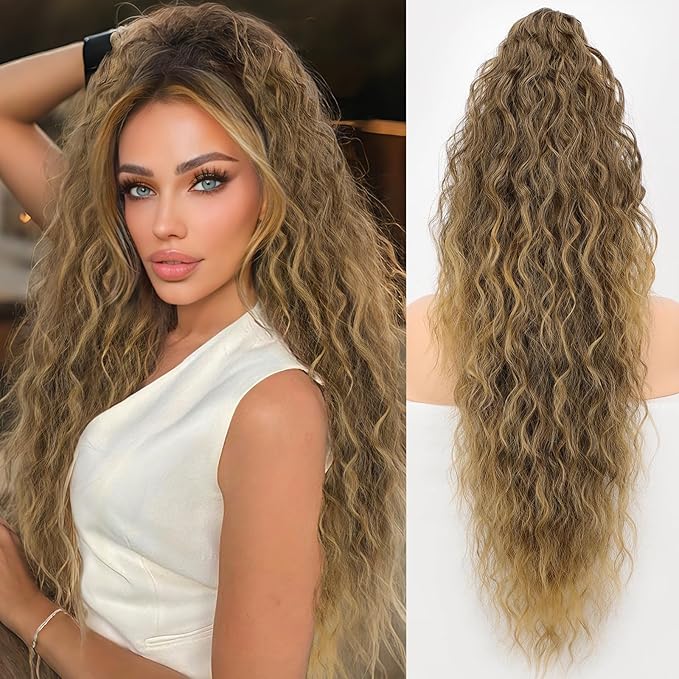 ORSUNCER Ponytail Extension Claw Clip 26" Curly Pony Tail Clip in Hair Extensions Fluffy Natural Looking Synthetic Hairpieces for Women