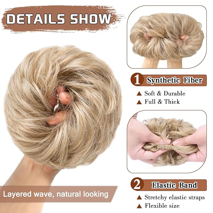 MORICA 1PCS Messy Hair Bun Hair Scrunchies Extension Curly Wavy Messy Synthetic Chignon for Women (27/613#)