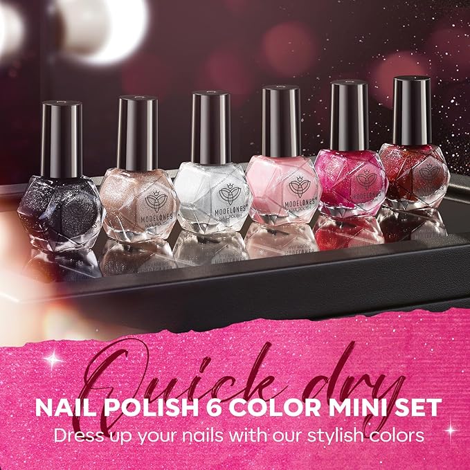 modelones Nail Polish Set, 6 Colors Cat Eye Silver Black Shimmer Glitter with Magnet Quick Dry Nail Polish Set Bulk Manicure Diy Nail Art Salon Home Gift for Women Girl