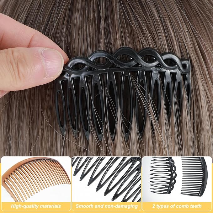 12PCS French Comb Small Plastic French Twist Comb Clips and Pins, Side Hair Combs for Women Girls Decorative Vintage Fine Style Bridal Hair Styling Accessories(9/11 /23 Teeth Side)