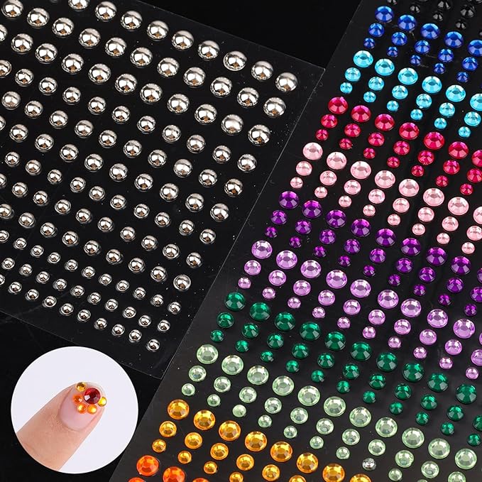 900pcs Acrylic Face Rhinestone Gems Stickers + 165pcs Lip Gem Stickers, Self Adhesive Jewels Diamonds Rave Stickers with Tweezers for Face Hair Eyes Nail Body Makeup DIY Craft Festival Decoration