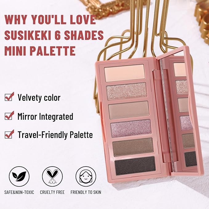6 Colors Mini Naked Eyeshadow Makeup Palette Rosy Neutral Nude Eye Shadow Shimmer & Matte Make Up Pallet with Mirror Highly Pigmented Long Lasting Waterproof Travel Size Gift Kit 02