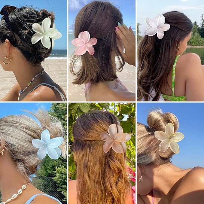 Hawaiian Flower Hair Clips for Women 6 Pack Flower Hair Claw Clips Plumeria Claw Clips for Thin Hair Large Claw Clips for Thick Hair Beach Tropical Hair Accessories for Girls - Ice cream