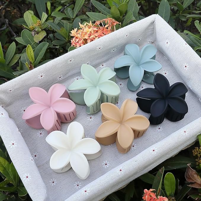 Colorful Flower Hair Claw Clips - 6 Pcs Large Plumeria Clips for Thick and Thin Hair, Beach Accessories for Women and Girls