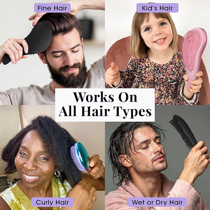 Lily England Hair Brush for Men with Curly, Thick, Straight & Natural Hair - Lightweight Mens Brush with Smooth Flexible Bristles - Black Hairbrush for Man with Wet & Dry Hair
