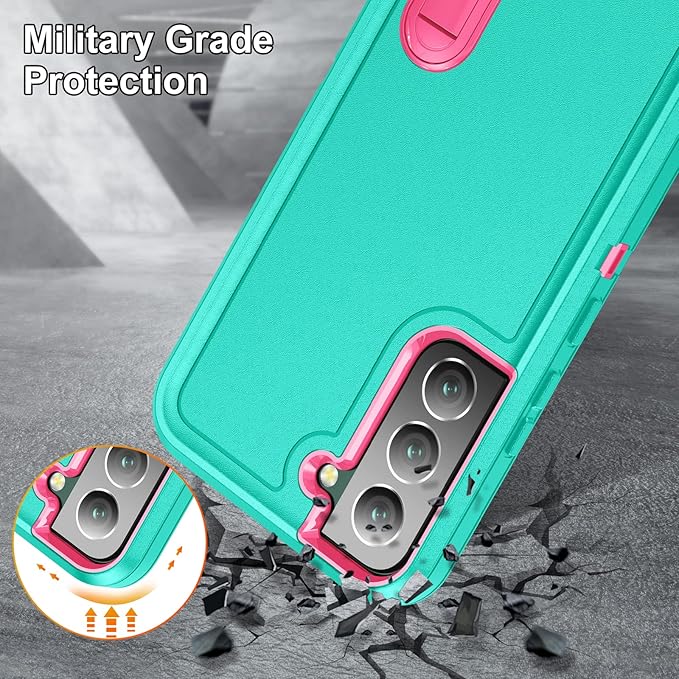 for Samsung Galaxy S22 Plus Case Galaxy S22+ Case with Kickstand Case 3-Layer Military Grade Protective Case Cover Silicone Rugged Shockproof for Galaxy S22 Plus S22+ Phone Case Cyan+Rose Red