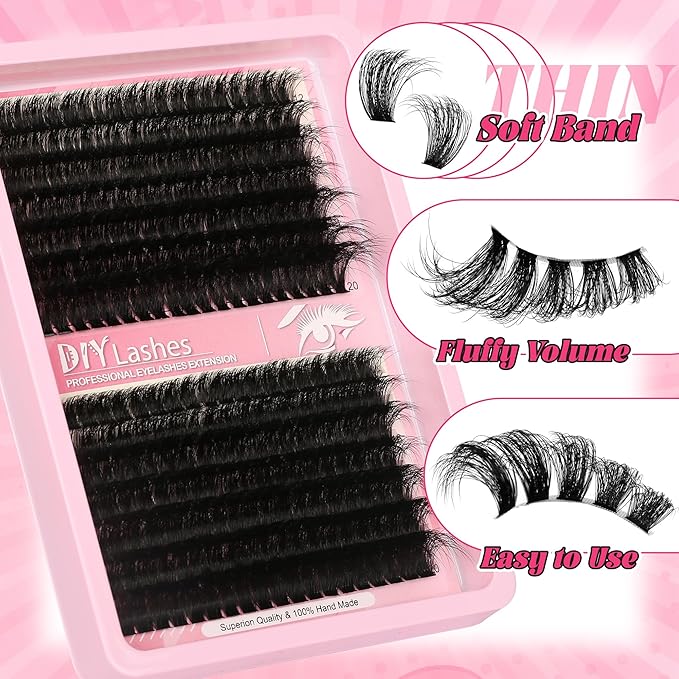 280 Pcs Lash Clusters Extensions Kit - 80D 100D 12-20mm Faux Mink Individual Eye Lash Clusters with D Curl Fluffy Wispy Lash Clusters for DIY Lash Extension at Home