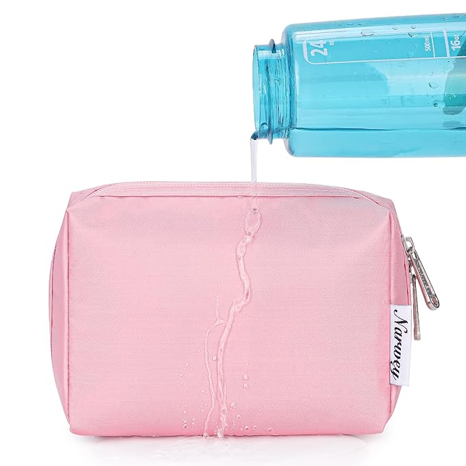 Narwey Small Makeup Bag for Purse Mini Cosmetic Bag Travel Makeup Pouch Zipper Pouch Cute Make up Bags with Compartments for Women Girls (Pink, Small)