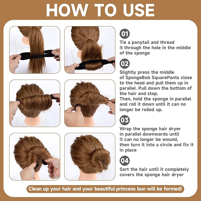 2pcs Hair Bun Maker for Women, Non-Slip Shaper Curler, Lazy Sponge Updo Styling Accessories for Long Thin Curly Straight Wavy Hair - Black